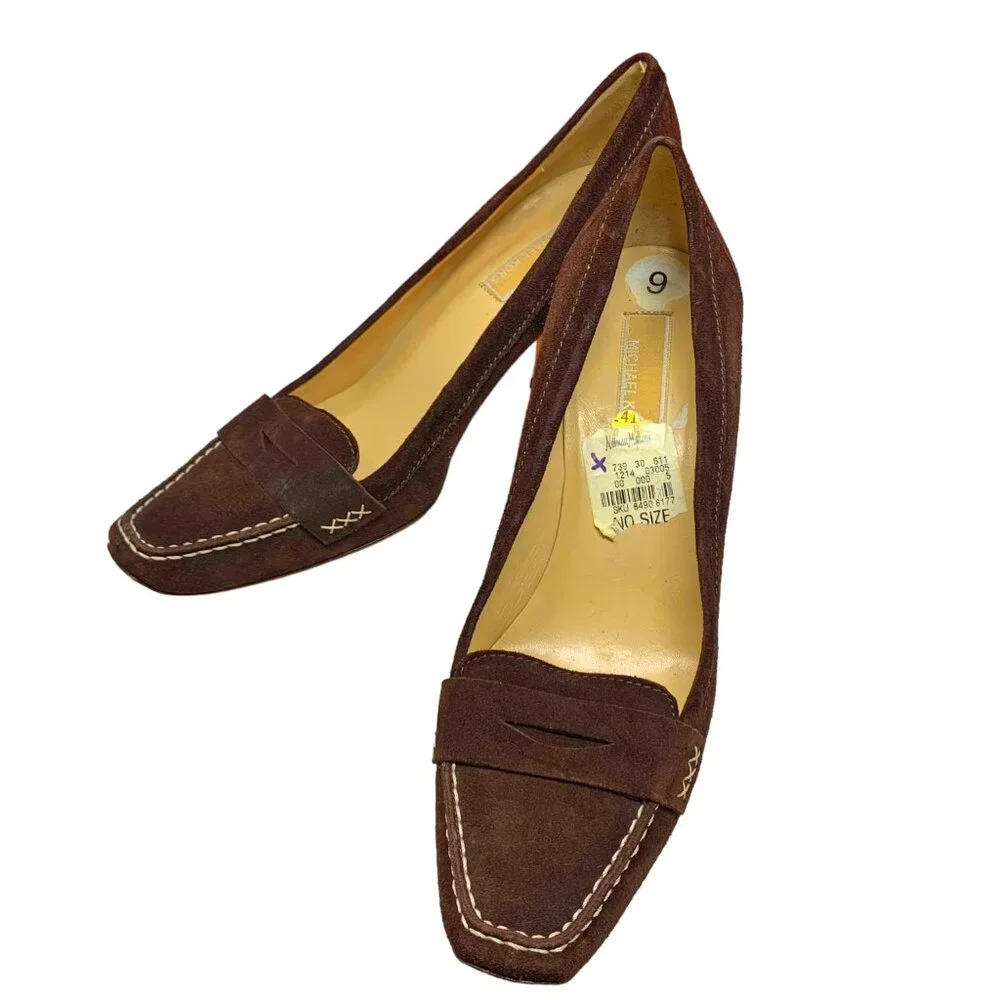 MICHAEL‎ KORS Italian Chocolate Suede Penny Loafer Pump Heels